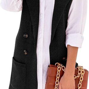 Women Open Front Lapel Collar Cardigan Vest Button Down Long Sweaters Cardigan S
